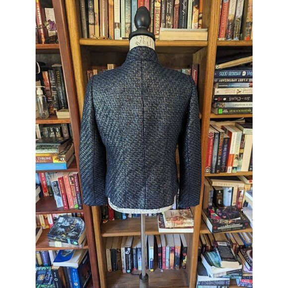 Lafayette 148 new York zip up wool/ poly blend jacket blue metallic finish euc 4 - Picture 4 of 9